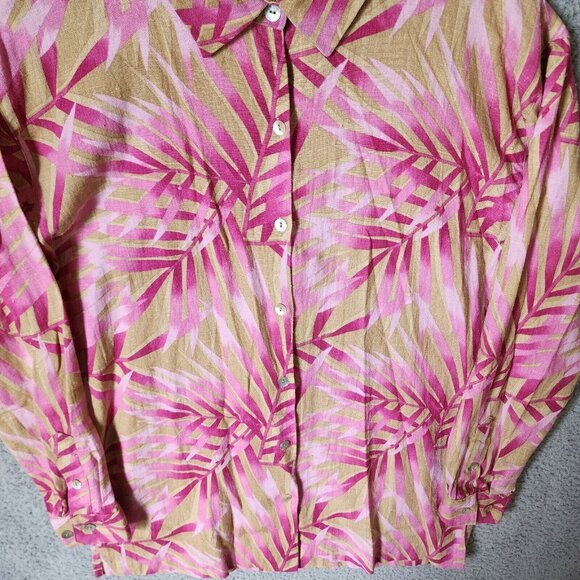 Caroline Kendrick Set Maxi Dress/Button Up Top Linen Blend Pink Tropical 14/M - Picture 14 of 16